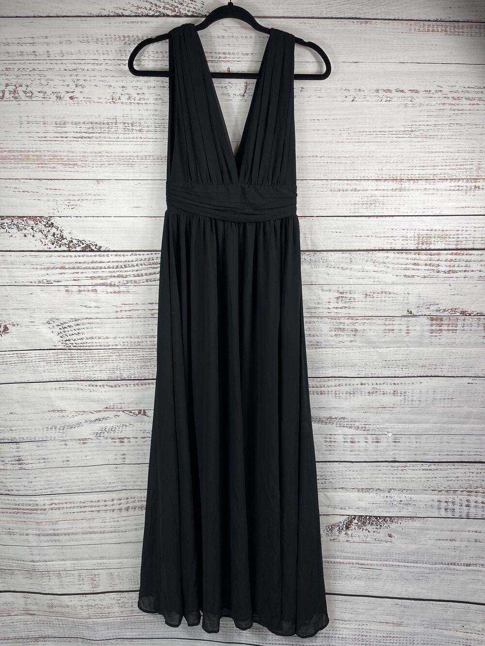 Lulus Dress Women's XS Black Maxi Deep V Neck Pleated Formal Gown Slit Elegant